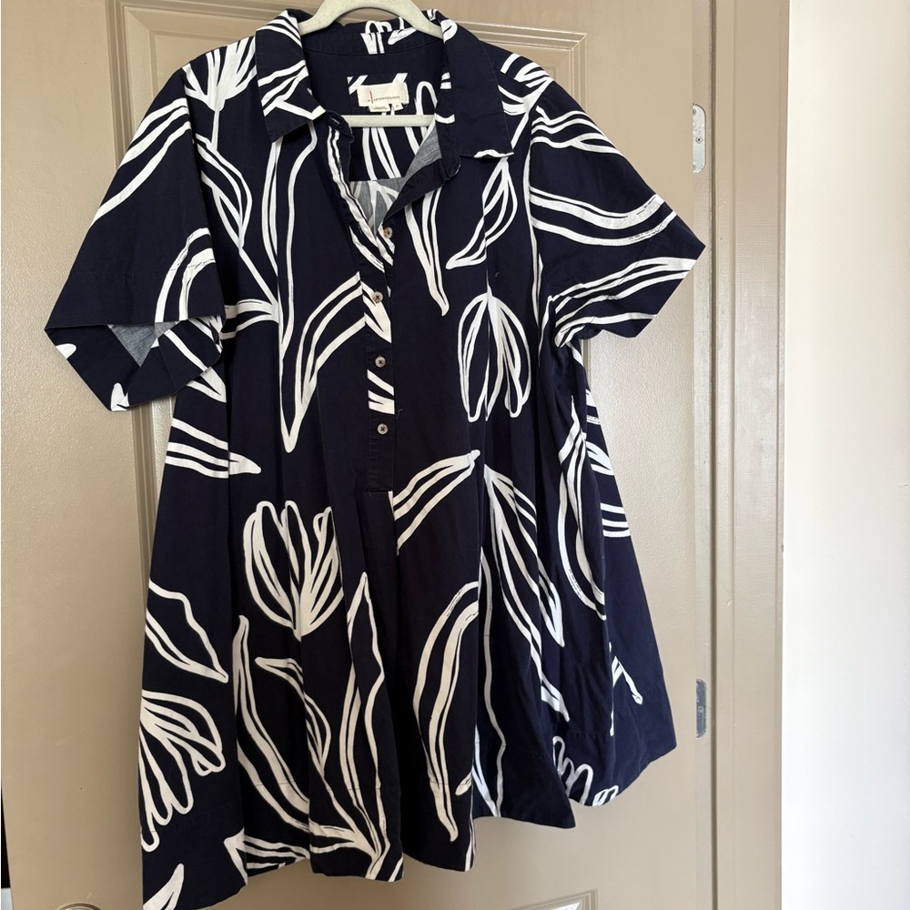 Anthropologie Blue and White Leaf dress